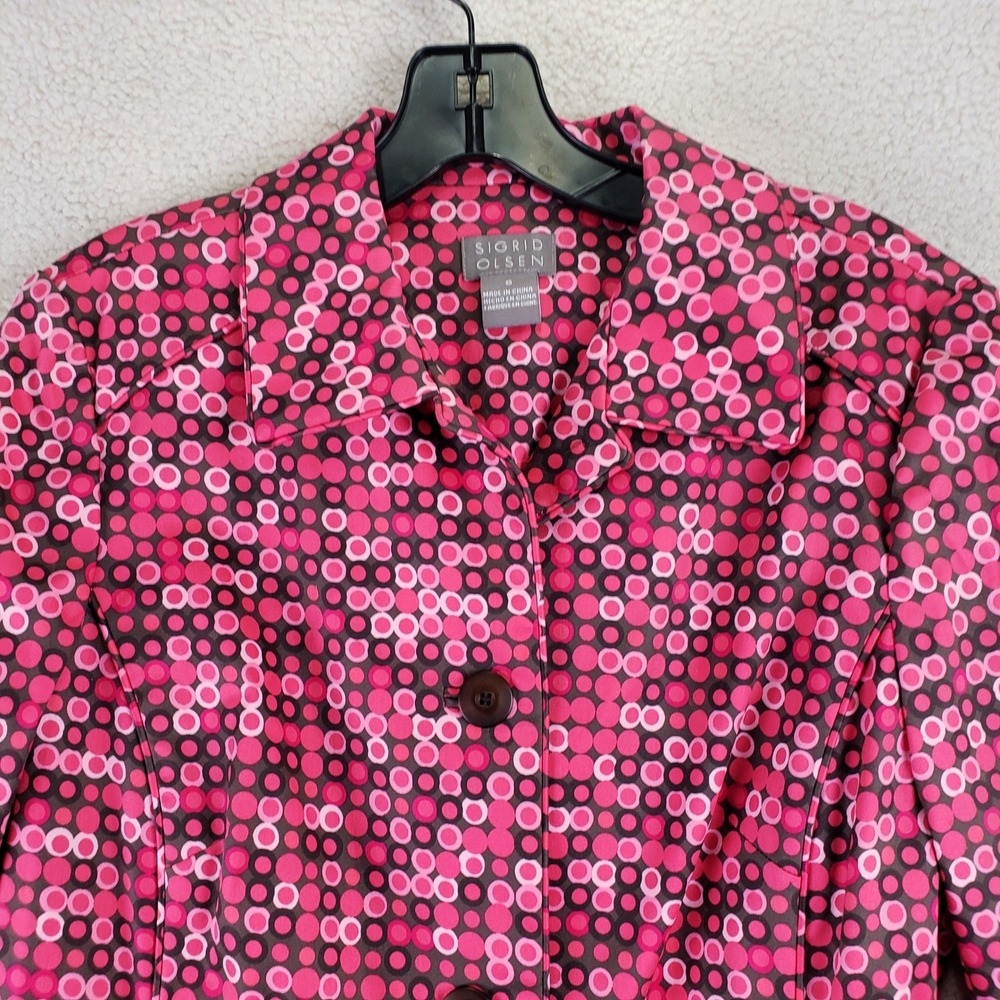 Sigrid Olsen Coat Womens 6 Brown Pink Circle Print Stretch Retro Longline Jacket - Picture 2 of 11